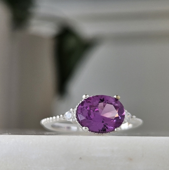 Oval Amethyst gemstone ring, 925 Sterling Silver Charmed Aroma - Picture 5 of 6